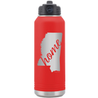 Laser etched red 32 oz vacuum insulated water bottle with 'Mississippi Home' design