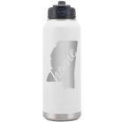 Laser etched white 32 oz vacuum insulated water bottle with 'Mississippi Home' design