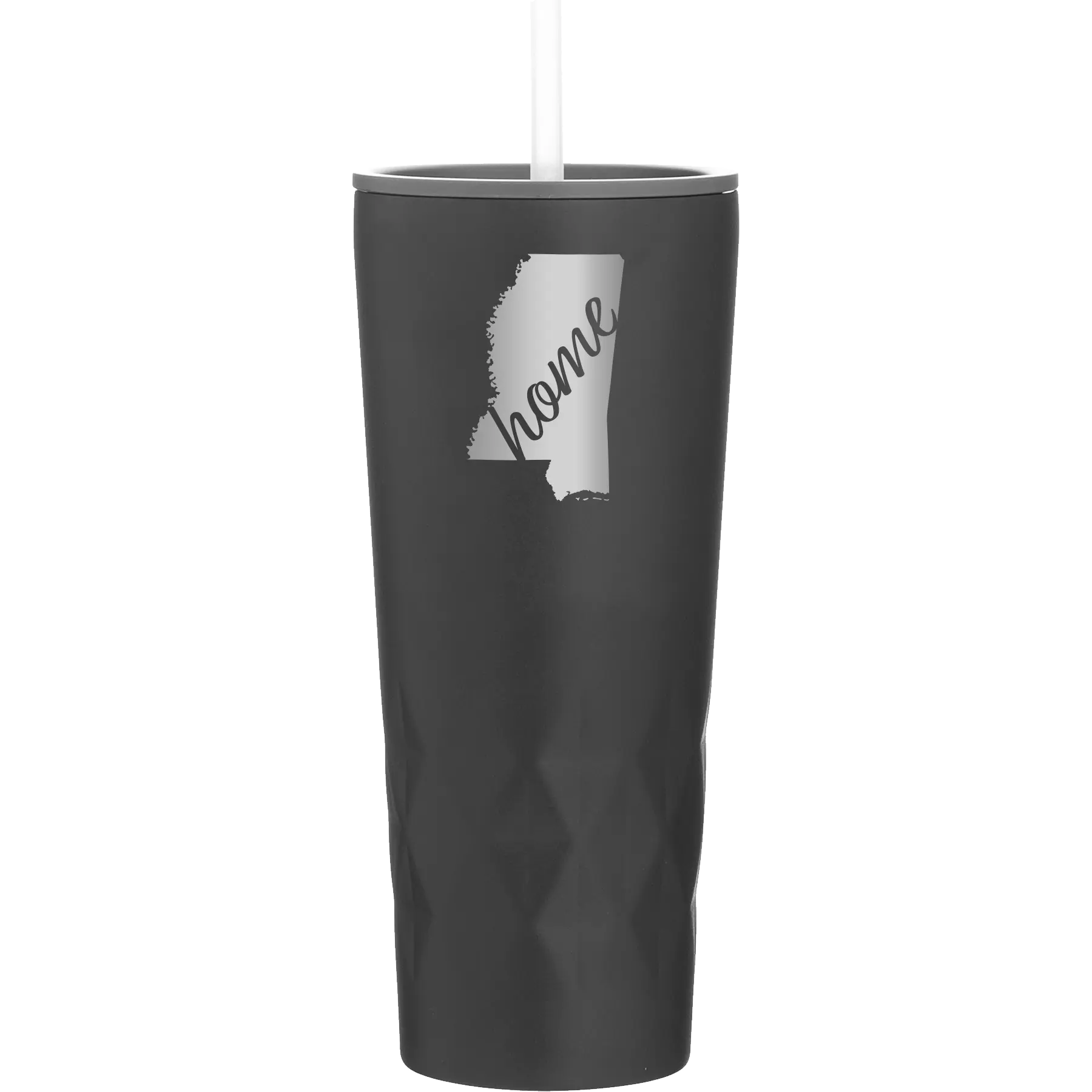 Laser etched black 20 oz vacuum insulated tumbler with 'Mississippi Home' design