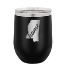 Laser etched black 12 oz vacuum insulated wine cup with 'Mississippi Home' design