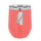Laser etched coral 12 oz vacuum insulated wine cup with 'Mississippi Home' design