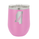 Laser etched light purple 12 oz vacuum insulated wine cup with 'Mississippi Home' design