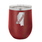 Laser etched maroon 12 oz vacuum insulated wine cup with 'Mississippi Home' design
