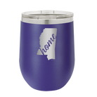 Laser etched purple 12 oz vacuum insulated wine cup with 'Mississippi Home' design