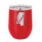 Laser etched red 12 oz vacuum insulated wine cup with 'Mississippi Home' design