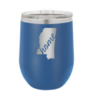 Laser etched royal blue 12 oz vacuum insulated wine cup with 'Mississippi Home' design