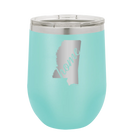 Laser etched teal 12 oz vacuum insulated wine cup with 'Mississippi Home' design