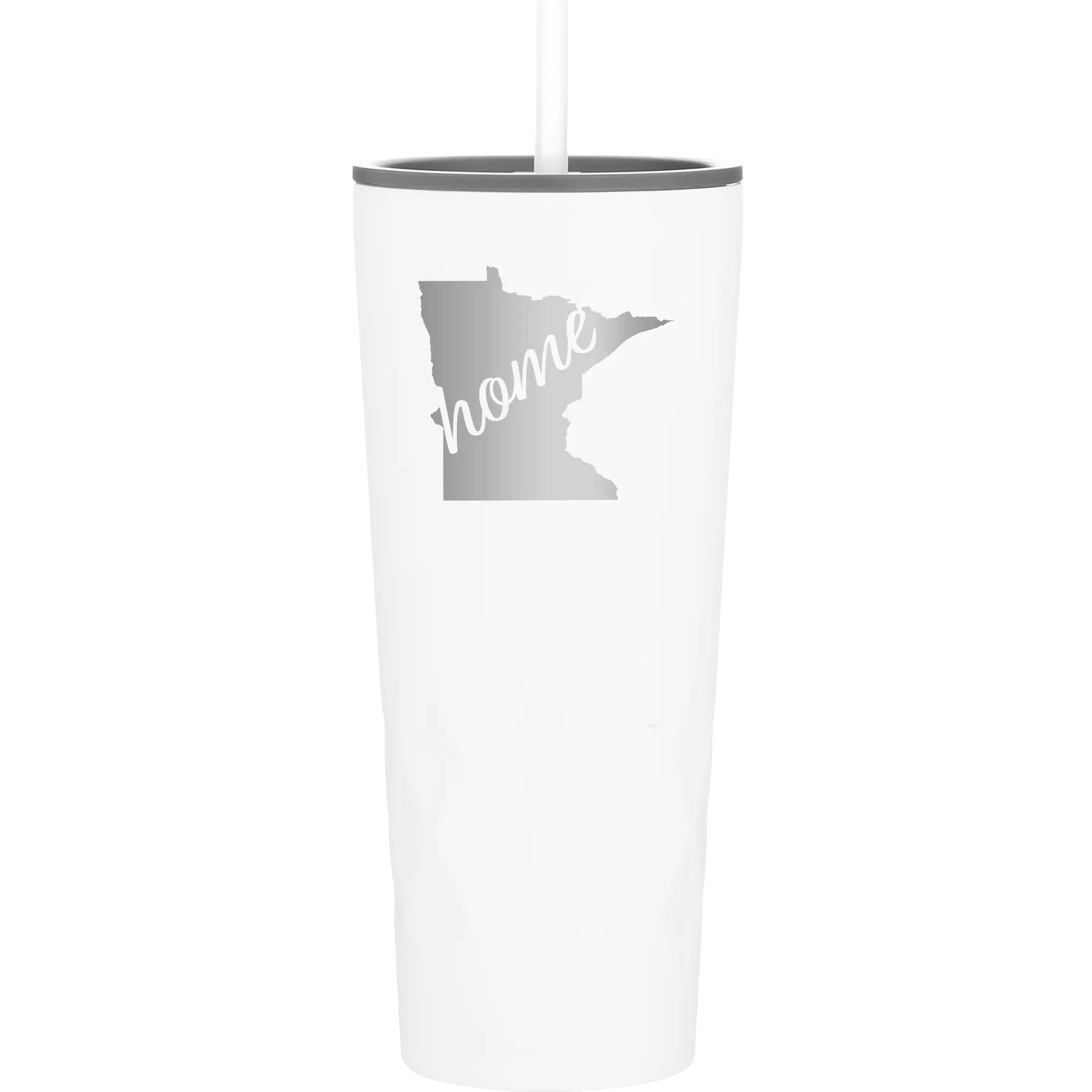 Laser etched white 20 oz vacuum insulated tumbler with 'Minnesota Home' design