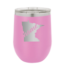 Laser etched light purple 12 oz vacuum insulated wine cup with 'Minnesota Home' design
