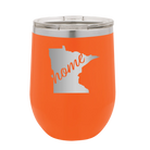 Laser etched orange 12 oz vacuum insulated wine cup with 'Minnesota Home' design