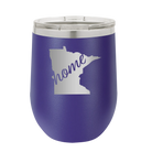 Laser etched purple 12 oz vacuum insulated wine cup with 'Minnesota Home' design