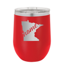 Laser etched red 12 oz vacuum insulated wine cup with 'Minnesota Home' design