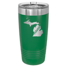 Laser etched green 20 oz vacuum insulated tumbler with 'Michigan Home' design