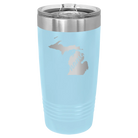 Laser etched light blue 20 oz vacuum insulated tumbler with 'Michigan Home' design