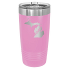 Laser etched light purple 20 oz vacuum insulated tumbler with 'Michigan Home' design
