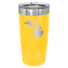 Laser etched yellow 20 oz vacuum insulated tumbler with 'Michigan Home' design