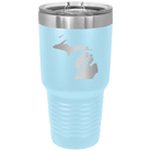 Laser etched light blue 30 oz vacuum insulated tumbler with 'Michigan Home' design