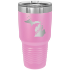 Laser etched light purple 30 oz vacuum insulated tumbler with 'Michigan Home' design