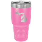 Laser etched pink 30 oz vacuum insulated tumbler with 'Michigan Home' design
