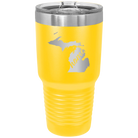 Laser etched yellow 30 oz vacuum insulated tumbler with 'Michigan Home' design