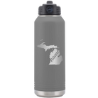Laser etched dark gray 32 oz vacuum insulated water bottle with 'Michigan Home' design