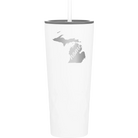 Laser etched white 20 oz vacuum insulated tumbler with 'Michigan Home' design