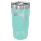 Laser etched teal 20 oz vacuum insulated tumbler with 'Massachusetts Home' design