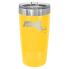 Laser etched yellow 20 oz vacuum insulated tumbler with 'Massachusetts Home' design