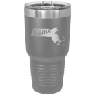 Laser etched dark gray 30 oz vacuum insulated tumbler with 'Massachusetts Home' design