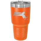 Laser etched orange 30 oz vacuum insulated tumbler with 'Massachusetts Home' design