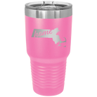 Laser etched pink 30 oz vacuum insulated tumbler with 'Massachusetts Home' design