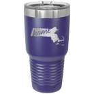 Laser etched purple 30 oz vacuum insulated tumbler with 'Massachusetts Home' design