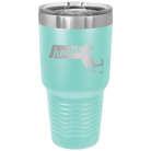 Laser etched teal 30 oz vacuum insulated tumbler with 'Massachusetts Home' design