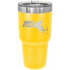 Laser etched yellow 30 oz vacuum insulated tumbler with 'Massachusetts Home' design