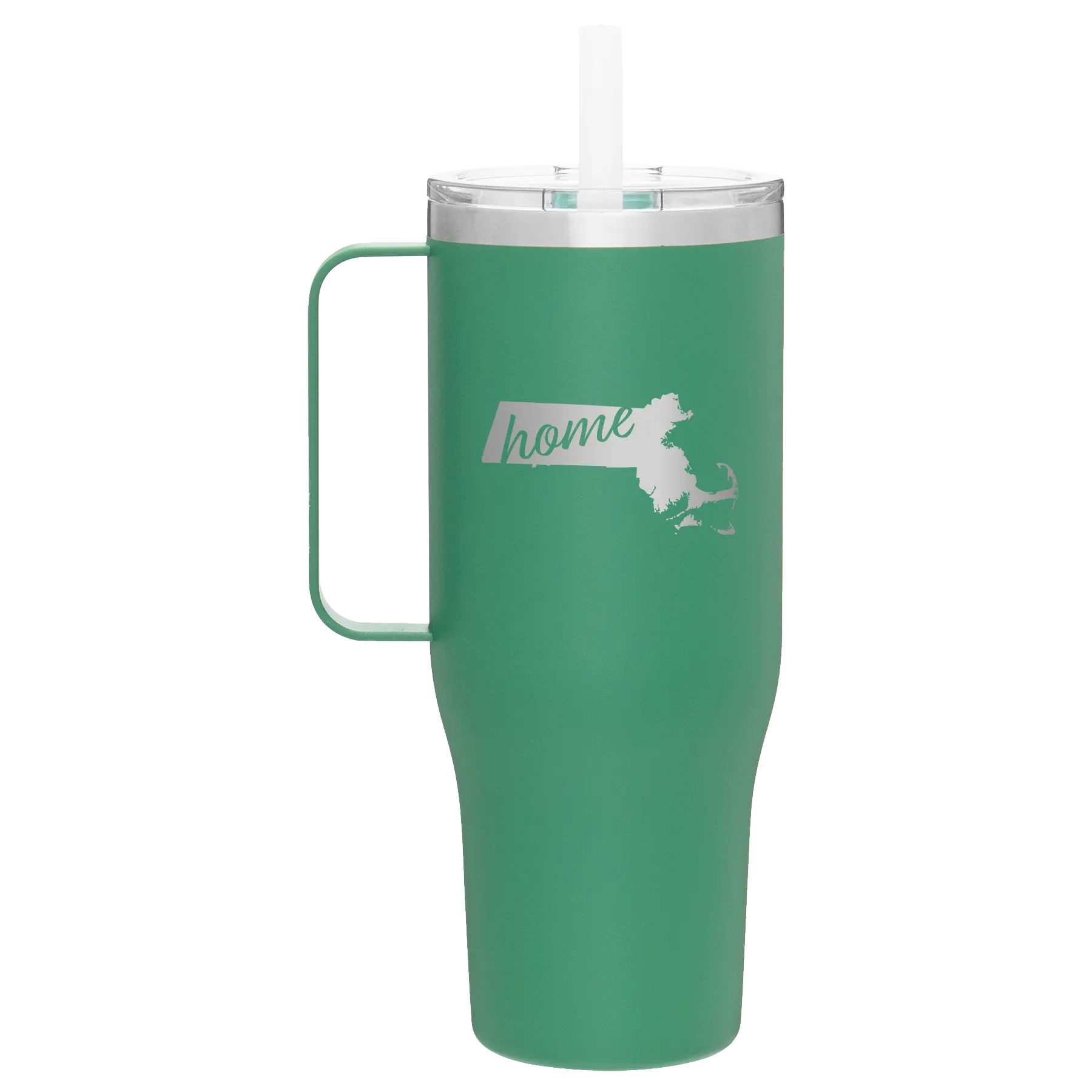 Laser etched forage 40 oz vacuum insulated tumbler mug with 'Massachusetts Home' design