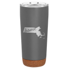 Laser etched storm gray 20 oz vacuum insulated tumbler with 'Massachusetts Home' design