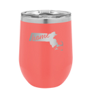 Laser etched coral 12 oz vacuum insulated wine cup with 'Massachusetts Home' design