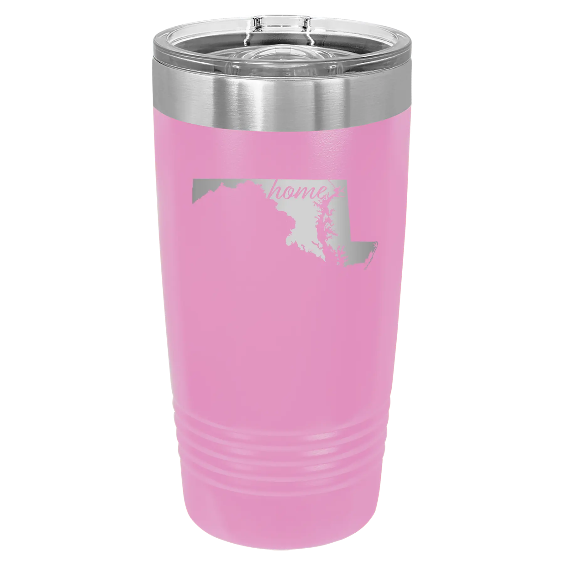 Laser etched light purple 20 oz vacuum insulated tumbler with 'Maryland Home' design