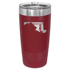 Laser etched maroon 20 oz vacuum insulated tumbler with 'Maryland Home' design