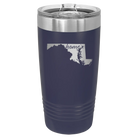 Laser etched navy 20 oz vacuum insulated tumbler with 'Maryland Home' design