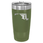 Laser etched olive green 20 oz vacuum insulated tumbler with 'Maryland Home' design