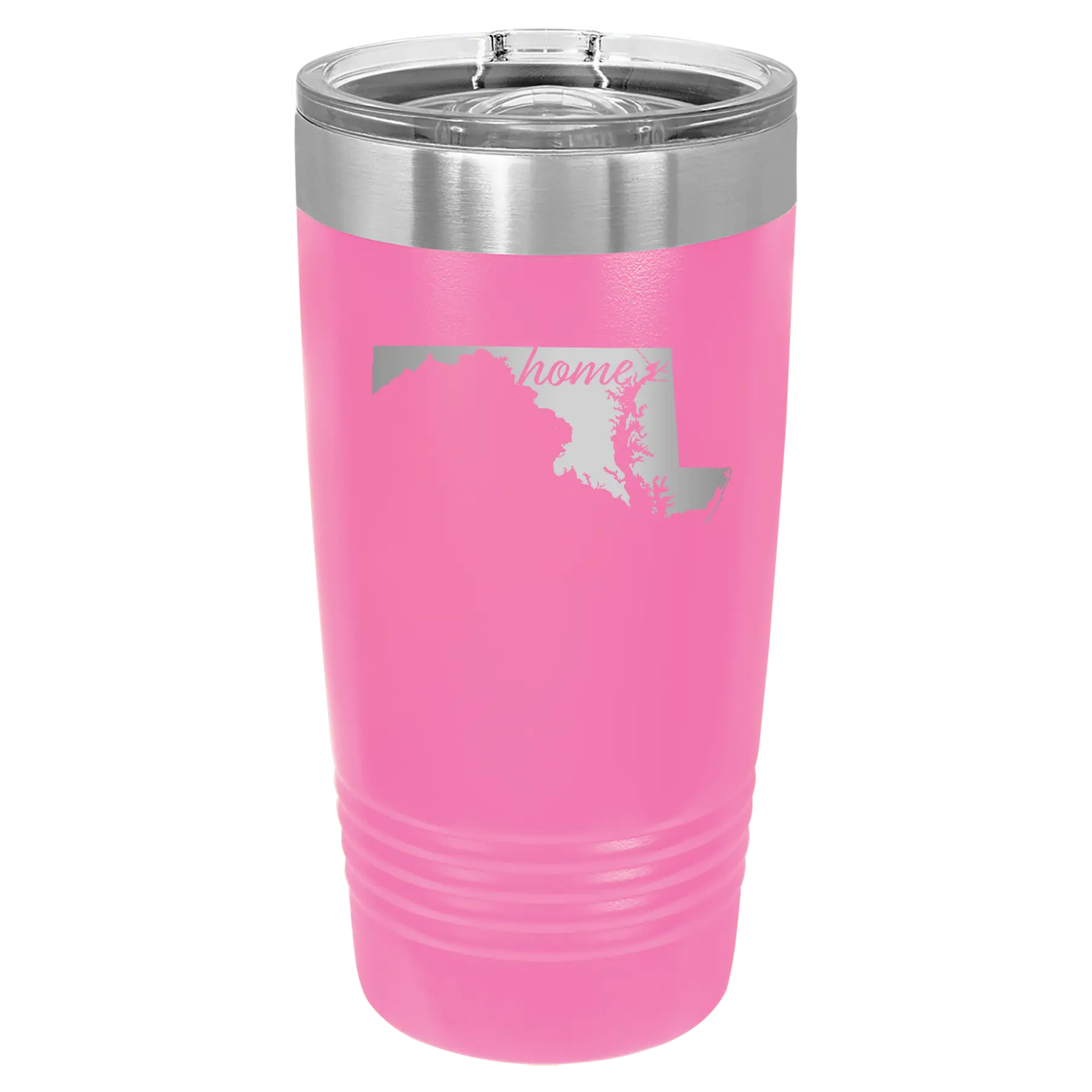 Laser etched pink 20 oz vacuum insulated tumbler with 'Maryland Home' design