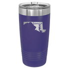 Laser etched purple 20 oz vacuum insulated tumbler with 'Maryland Home' design