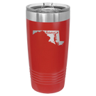 Laser etched red 20 oz vacuum insulated tumbler with 'Maryland Home' design