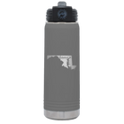 Laser etched dark gray 20 oz vacuum insulated water bottle with 'Maryland Home' design