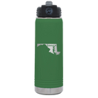 Laser etched green 20 oz vacuum insulated water bottle with 'Maryland Home' design