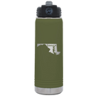 Laser etched olive green 20 oz vacuum insulated water bottle with 'Maryland Home' design