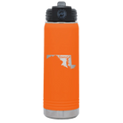 Laser etched orange 20 oz vacuum insulated water bottle with 'Maryland Home' design