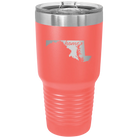 Laser etched coral 30 oz vacuum insulated tumbler with 'Maryland Home' design