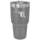 Laser etched dark gray 30 oz vacuum insulated tumbler with 'Maryland Home' design